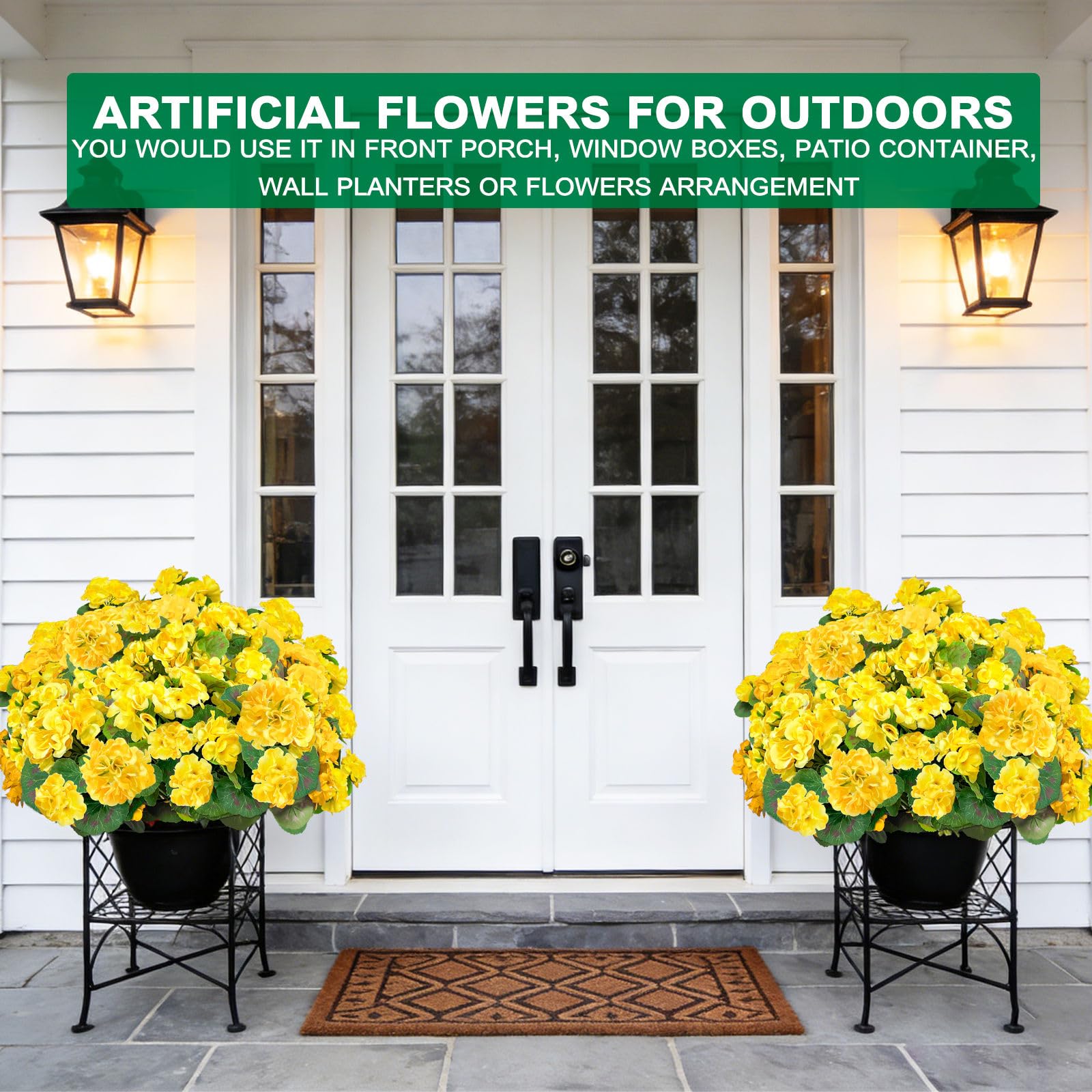 TURNMEON artificial geraniums outdoor yellow blooms in planters for year-round color.