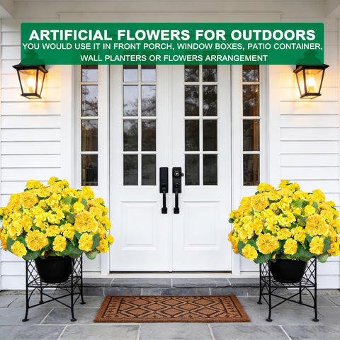 TURNMEON artificial geraniums outdoor yellow blooms in planters for year-round color.