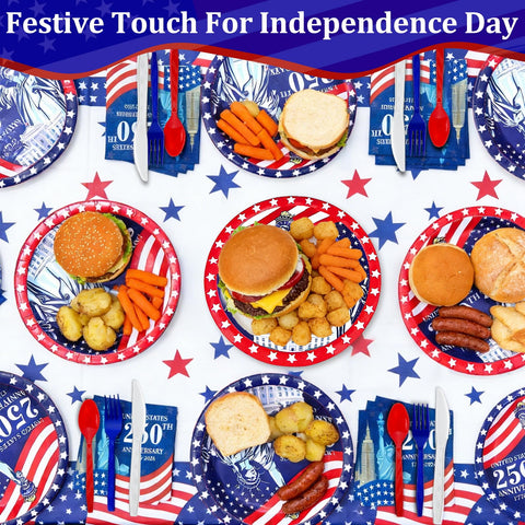 TURNMEON blue forks coordinate with patriotic décor while dining.