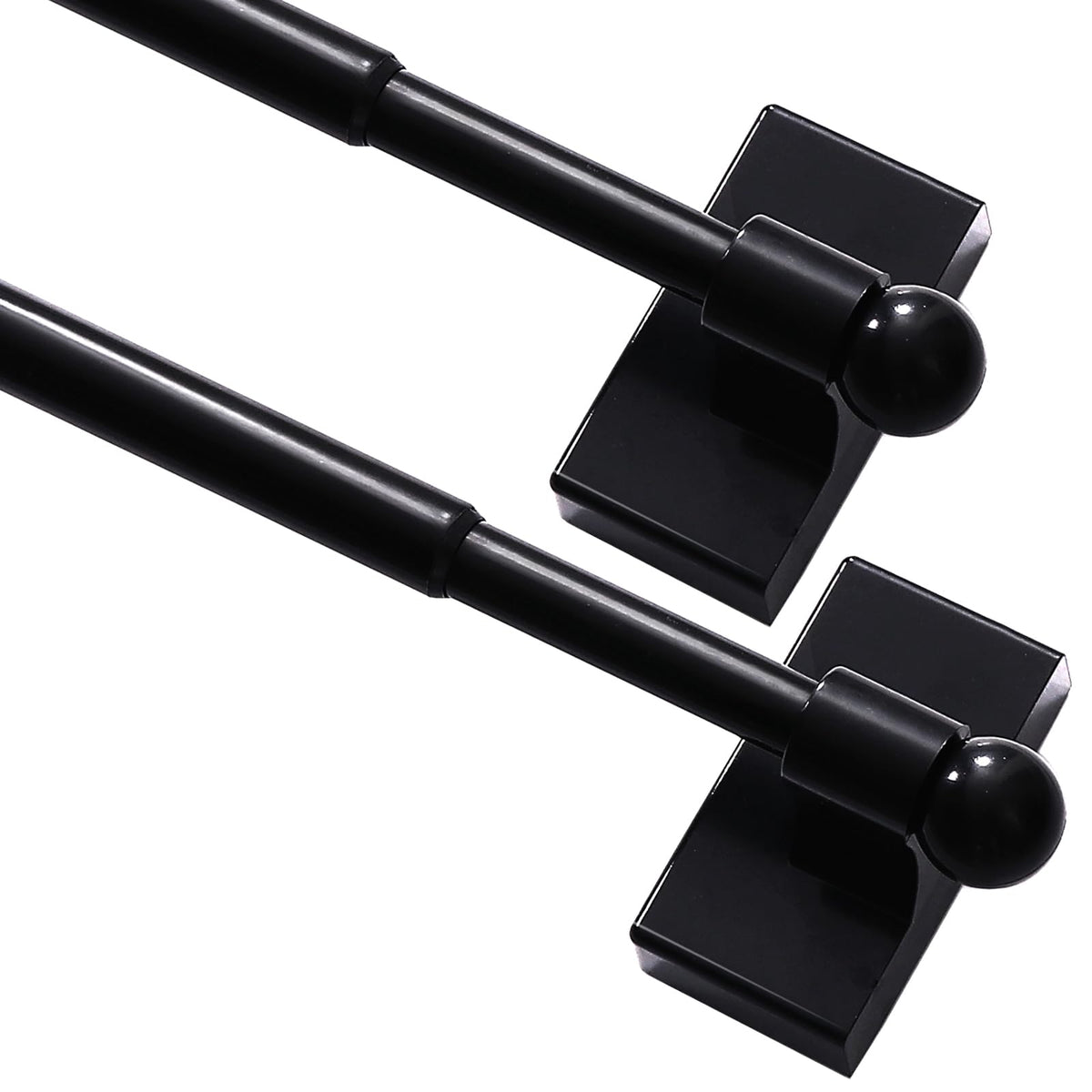 Turquoize two-pack magnetic curtain rods installed on a metal door for lightweight curtains.