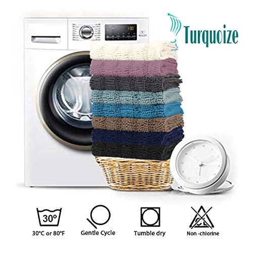 Turquoize absorbent bath rug helps keep floors dry and tidy.