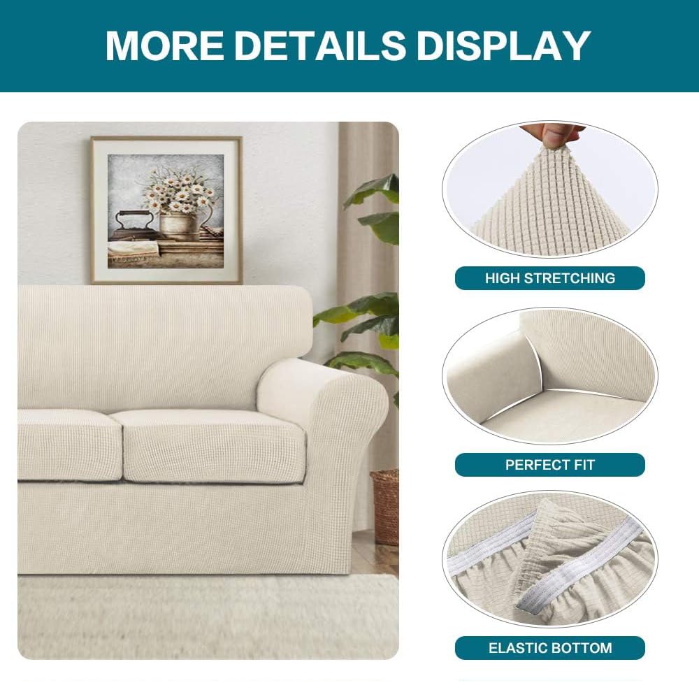 Turquoize jacquard fabric closeup shows textured biscotti beige finish