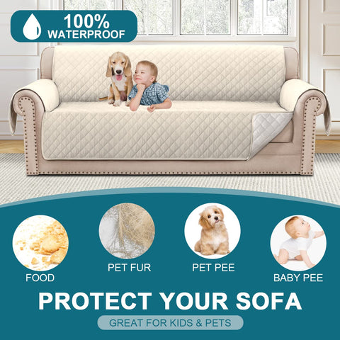 Turquoize dog-friendly sofa cover with triple non-slip backing stays in place
