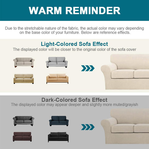 Turquoize dog friendly sofa slipcover in action on biscotti beige upholstery
