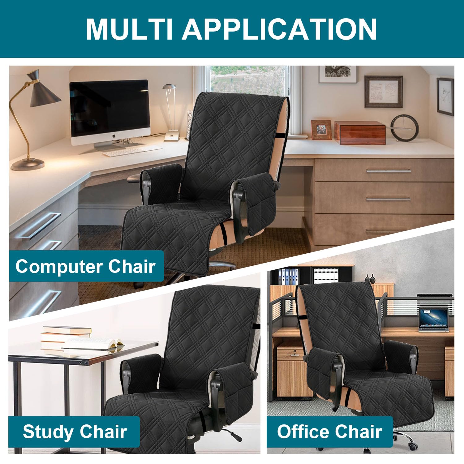 Turquoize machine washable chair cover in black is easy to refresh.