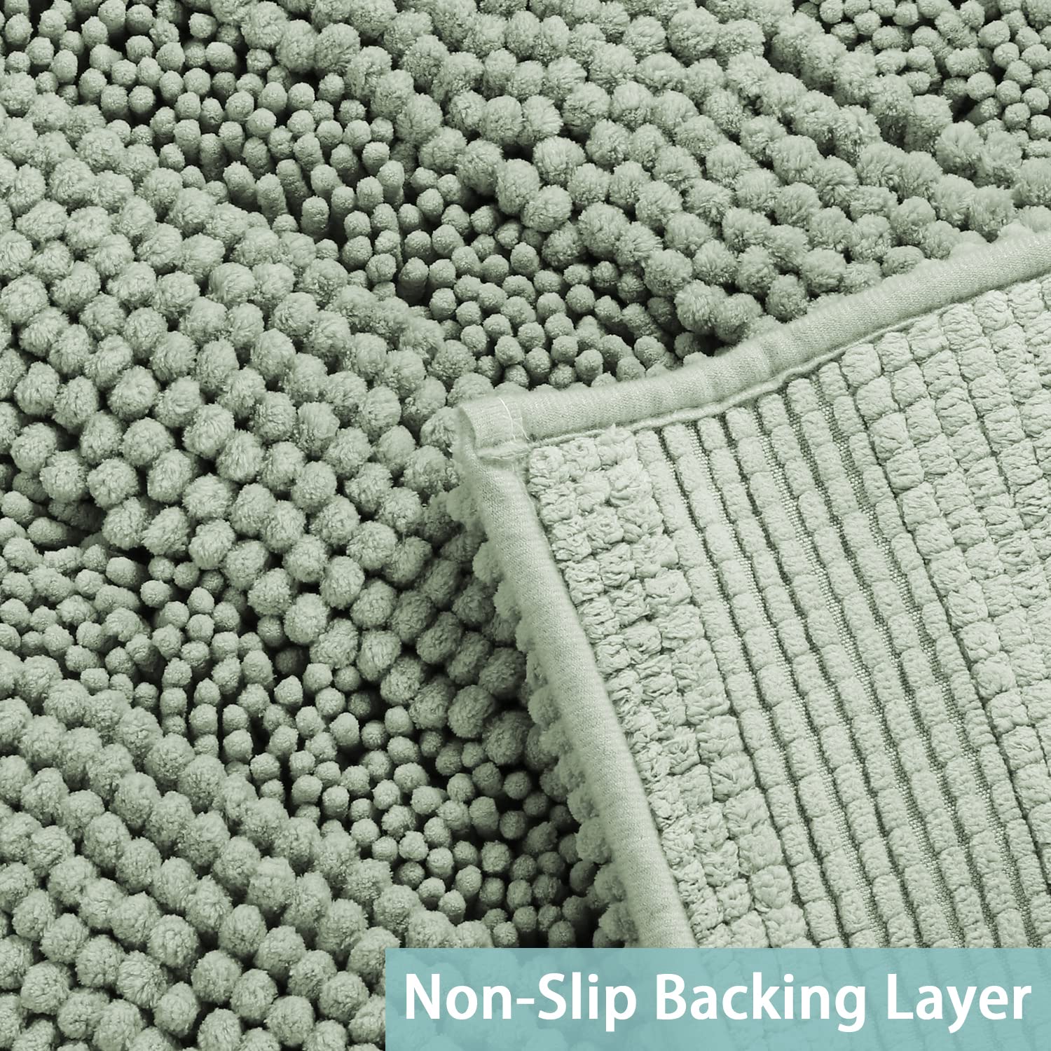 Turquoize microfiber bath rug absorbs spills quickly, keeping floors dry and clean.