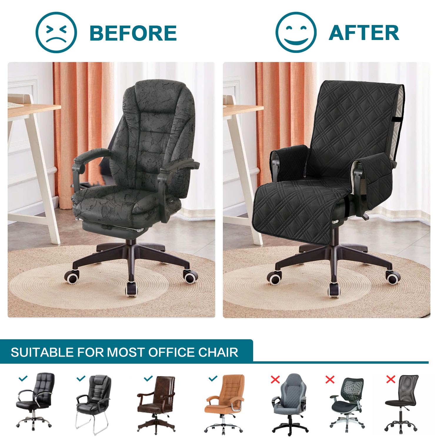 Turquoize slipcover in a home office setting for daily use protection.