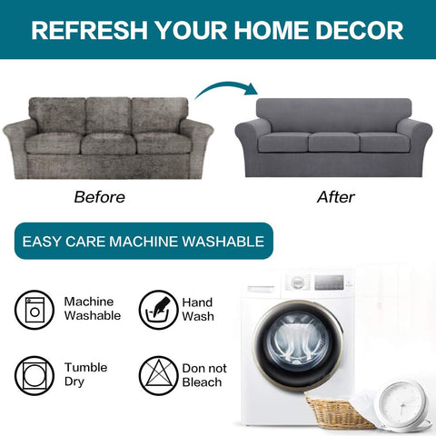 Turquoize pet-friendly slipcover on couch helps protect from fur and dirt