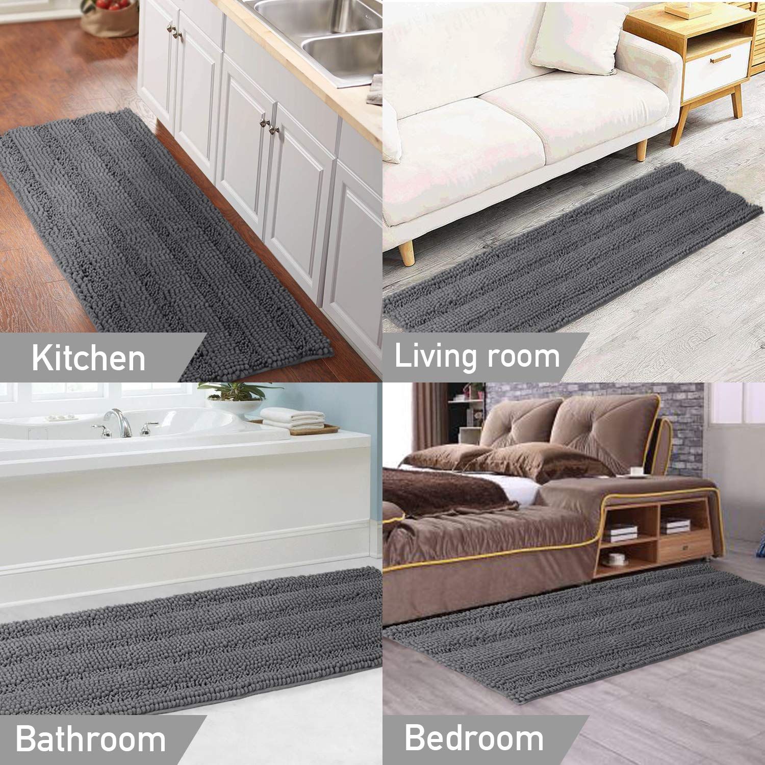 Turquoize bath rug placed tub-side for safe, comfortable stepping.