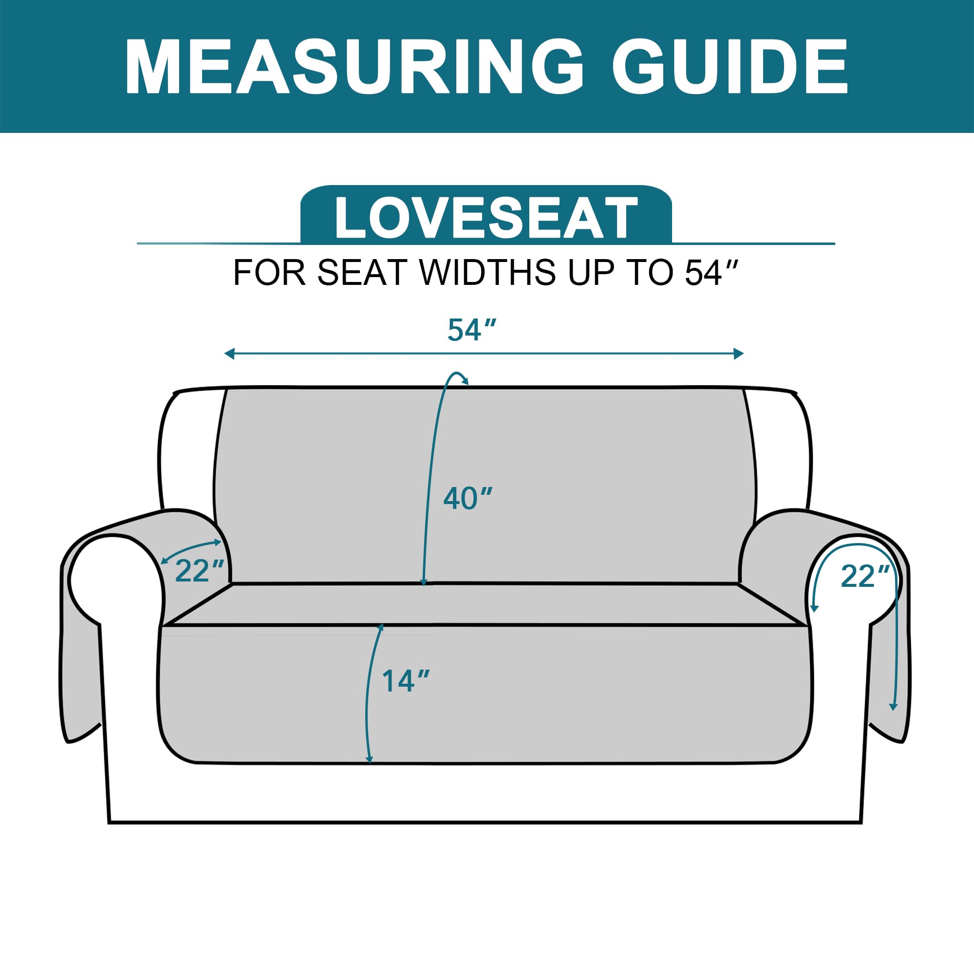 Turquoize bottom elastic loops anchor edges to sofa hardware.