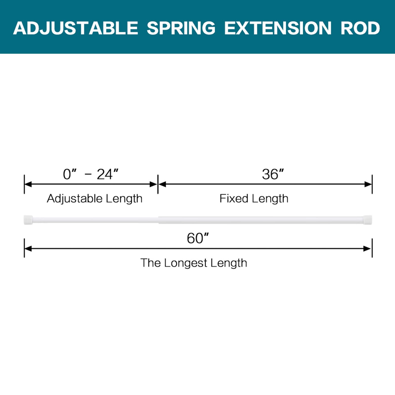 Turquoize tension rod with plastic end grips stays secure in place