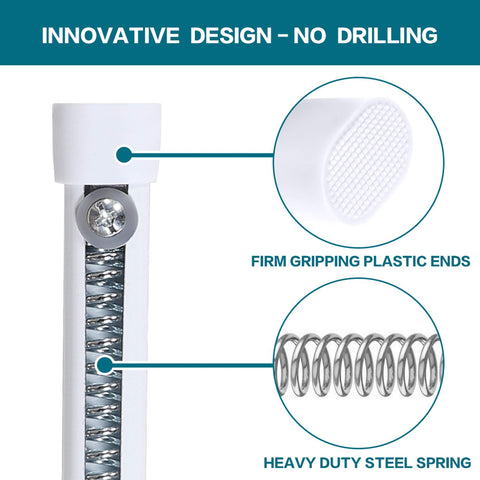 Turquoize tension rod white finish complements decor while supporting lightweight curtains