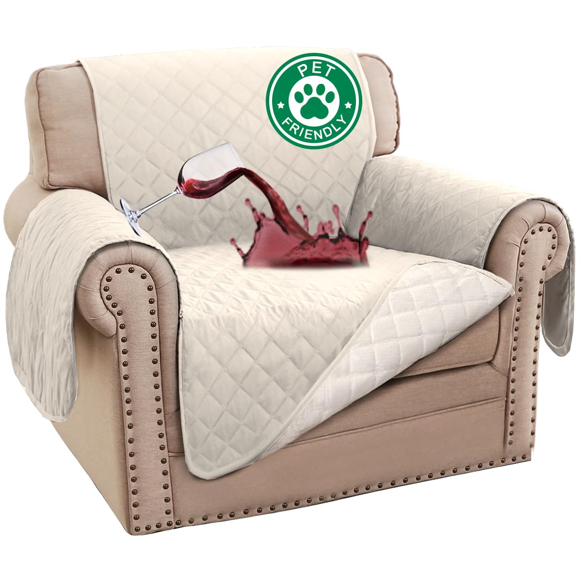 Turquoize chair slipcover on a 23-inch chair in ivory protects and styles.