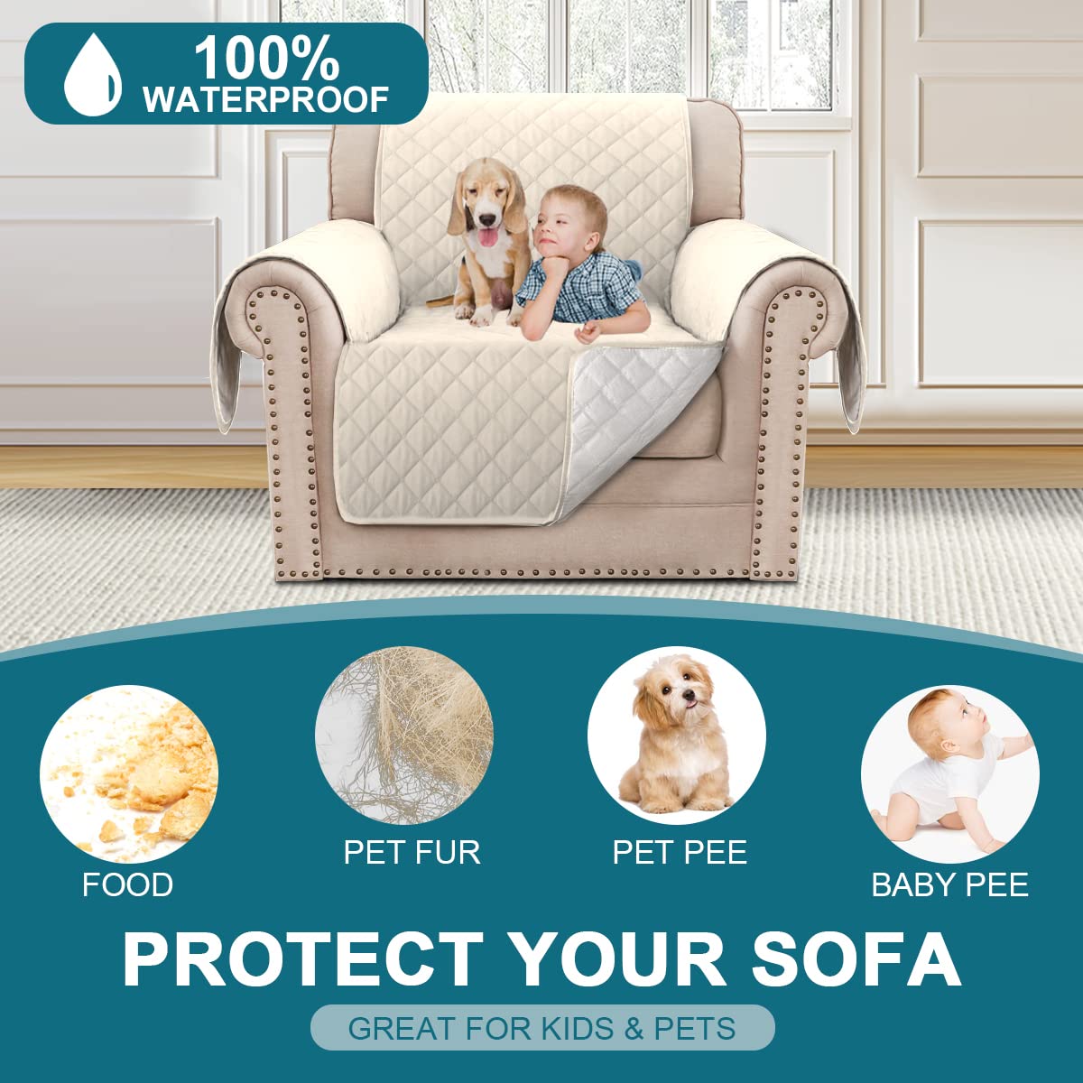 Turquoize waterproof layer close-up shows durable protection against spills.