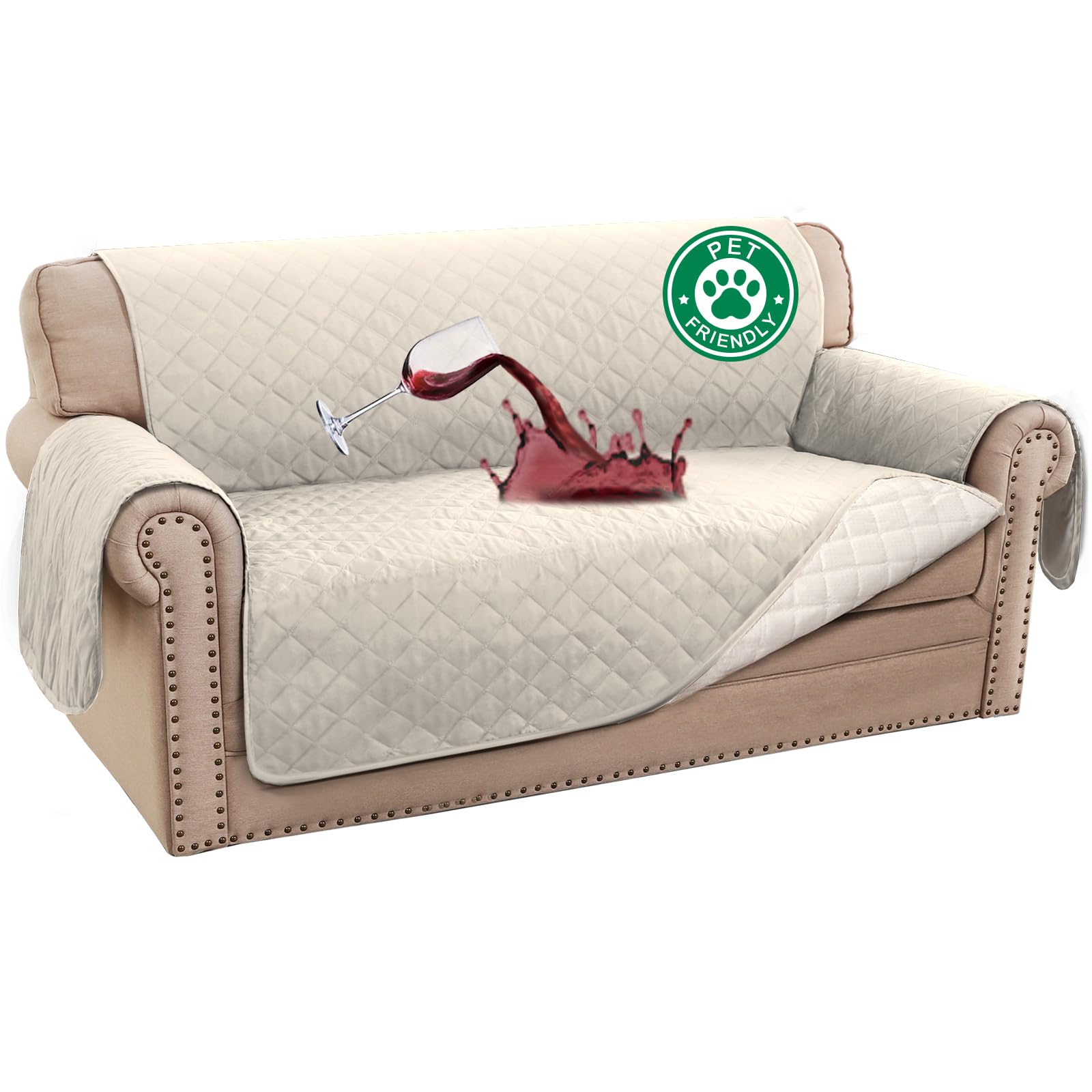 Turquoize waterproof loveseat cover in ivory shields furniture from spills and accidents.