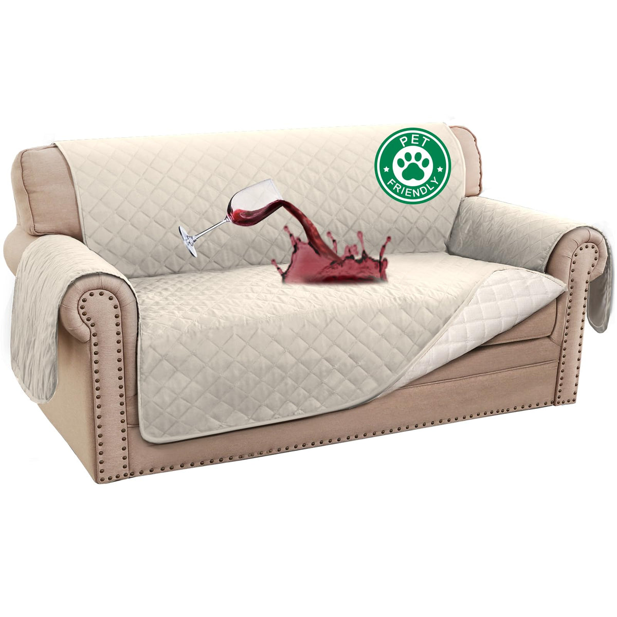 Turquoize waterproof loveseat cover in ivory shields furniture from spills and accidents.