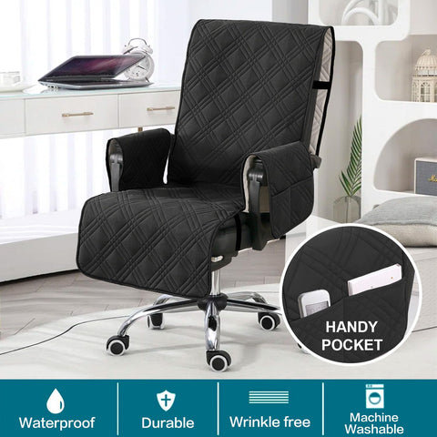 Turquoize waterproof chair cover seat view highlighting spill protection.