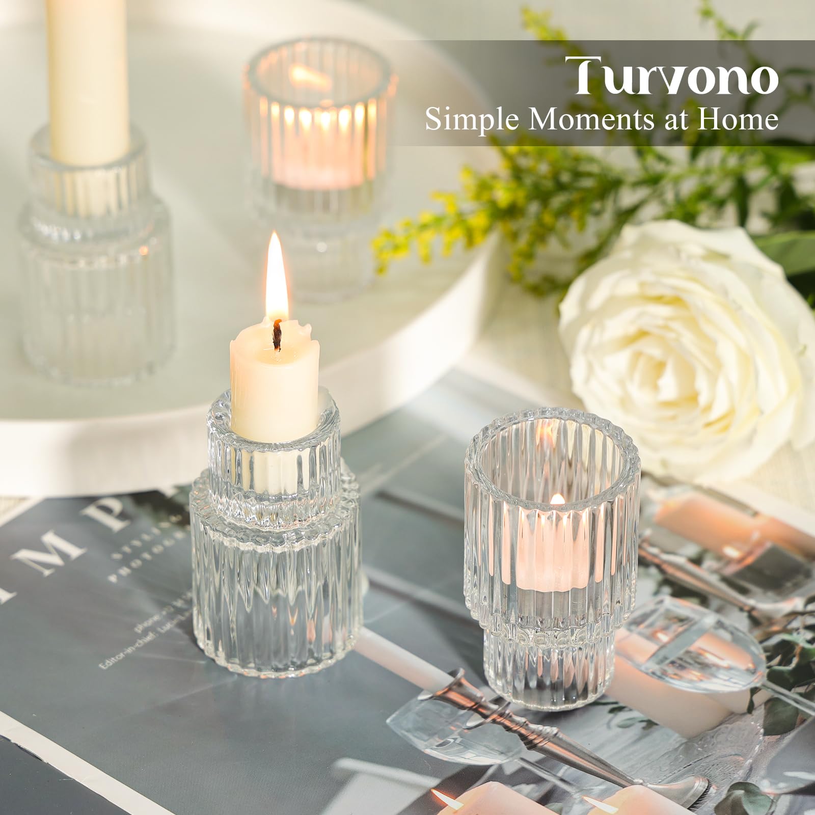 Turvono minimalist glass taper holders suited for modern, rustic, or boho décor.