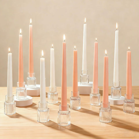 Turvono clear glass taper holder with ribbed design for elegant table décor.