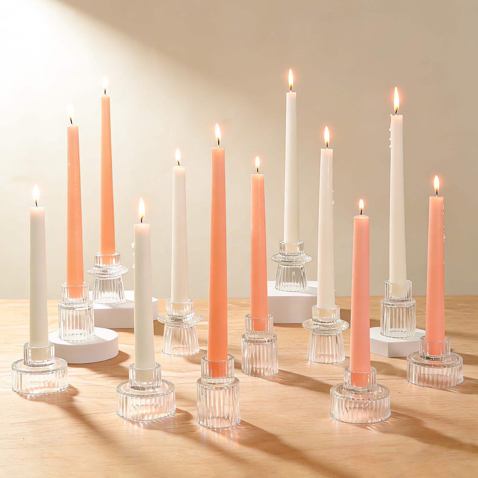 Turvono Vintage ribbed glass pillar candle holder adds elegant table decor