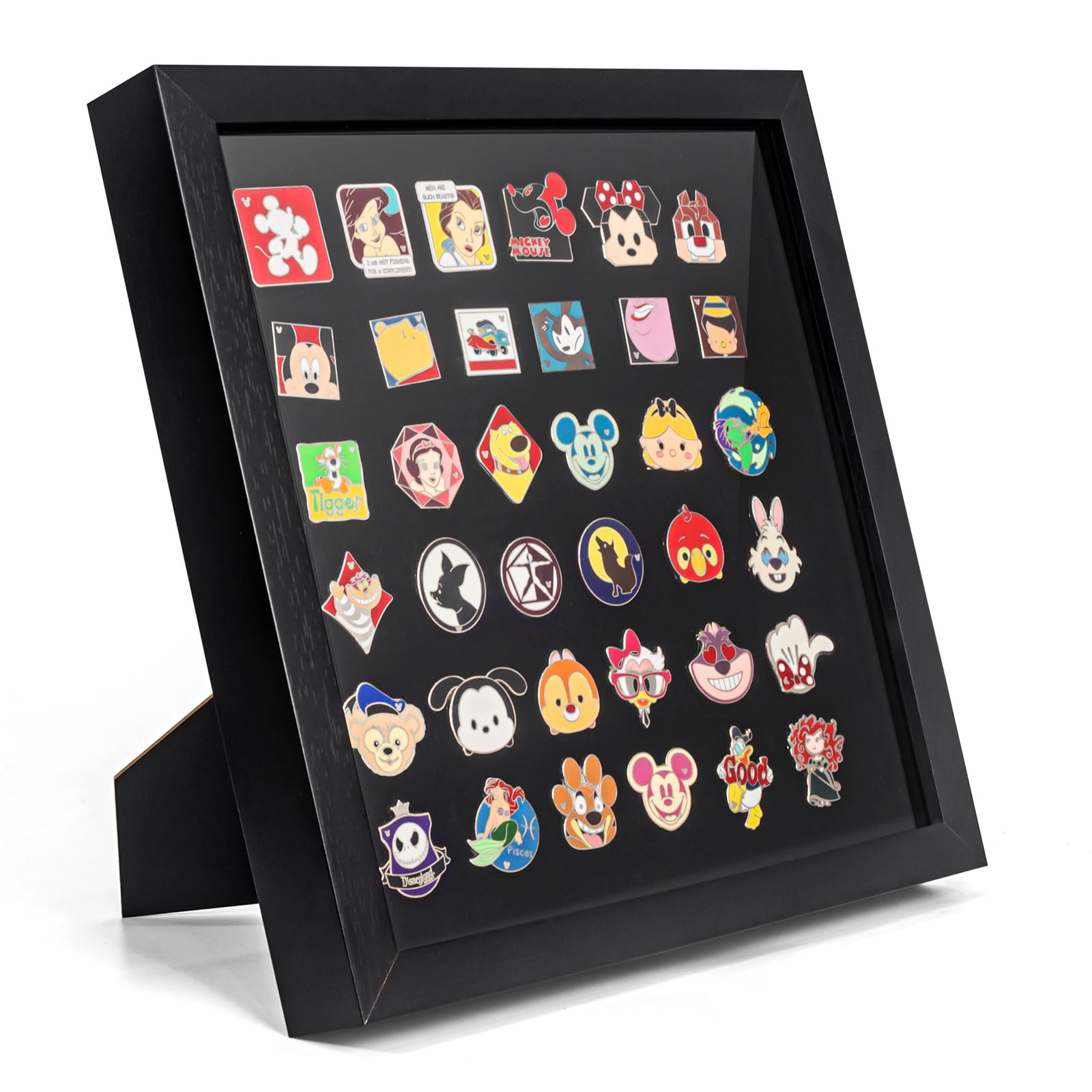 Tutata enamel pin frame front view for desktop or wall display.