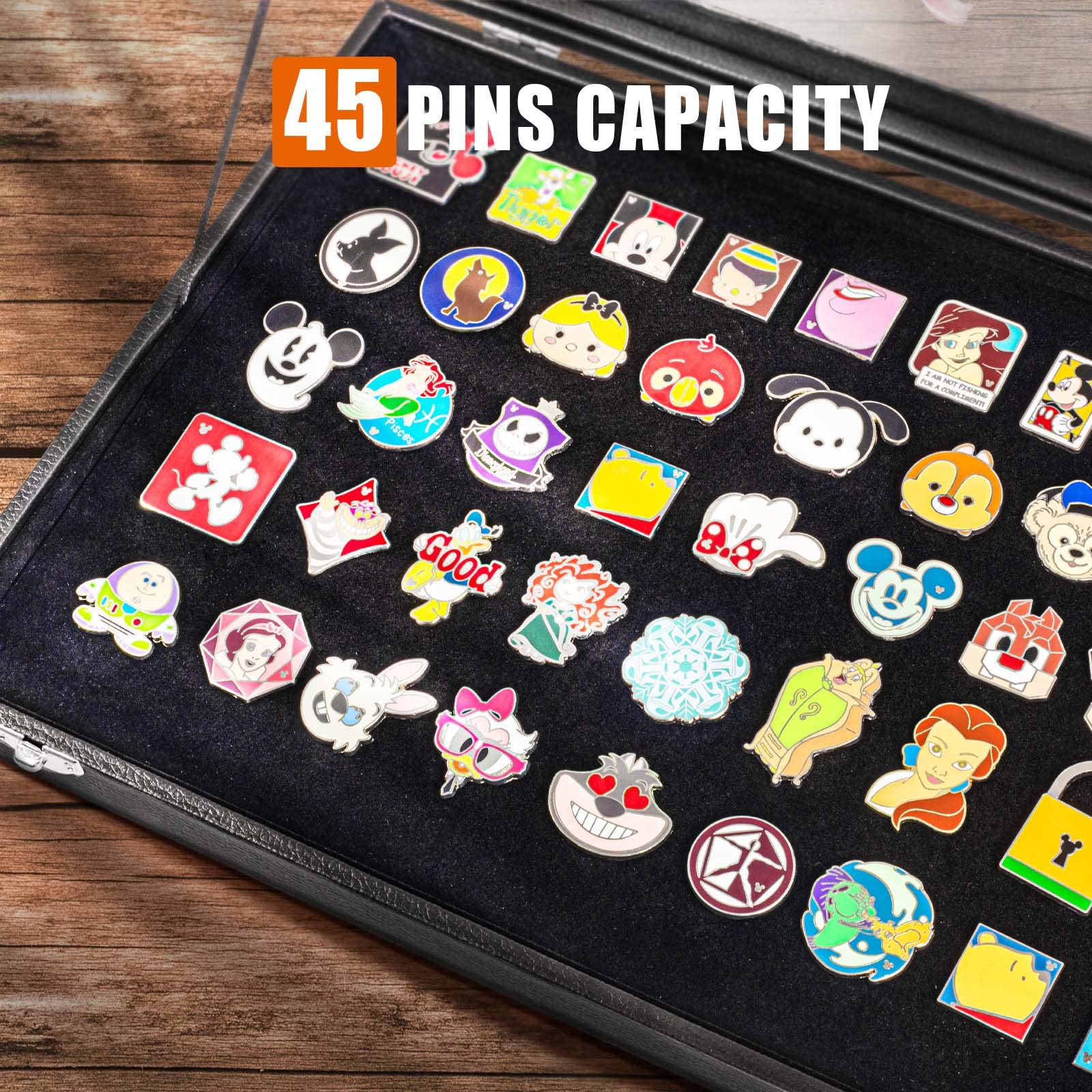 Tutata pin collection holder showing organized pins and dustproof protection