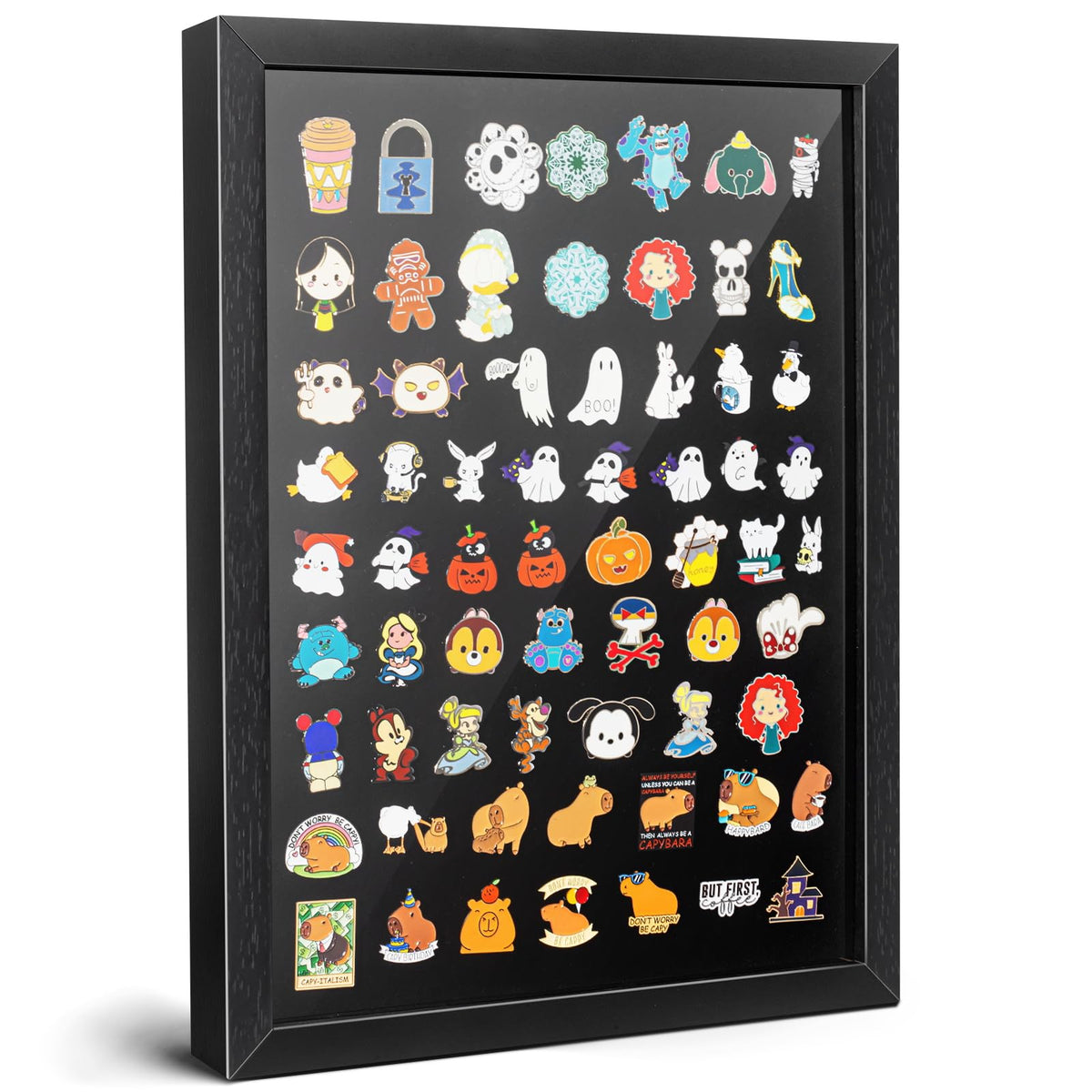 tutata pin display case front view in black for wall-mounted pin collection organizer.
