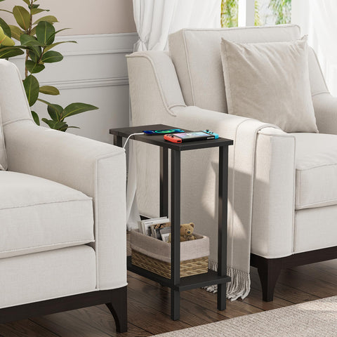 TUTOTAK 2-tier storage end table showing top surface and lower shelf for daily use