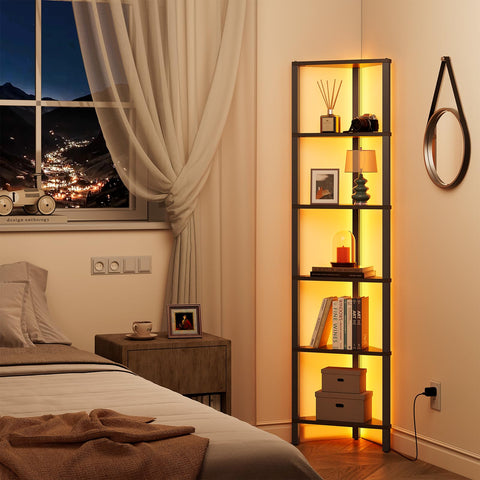 TUTOTAK 6-tier corner bookshelf fits tight nooks while adding vertical storage