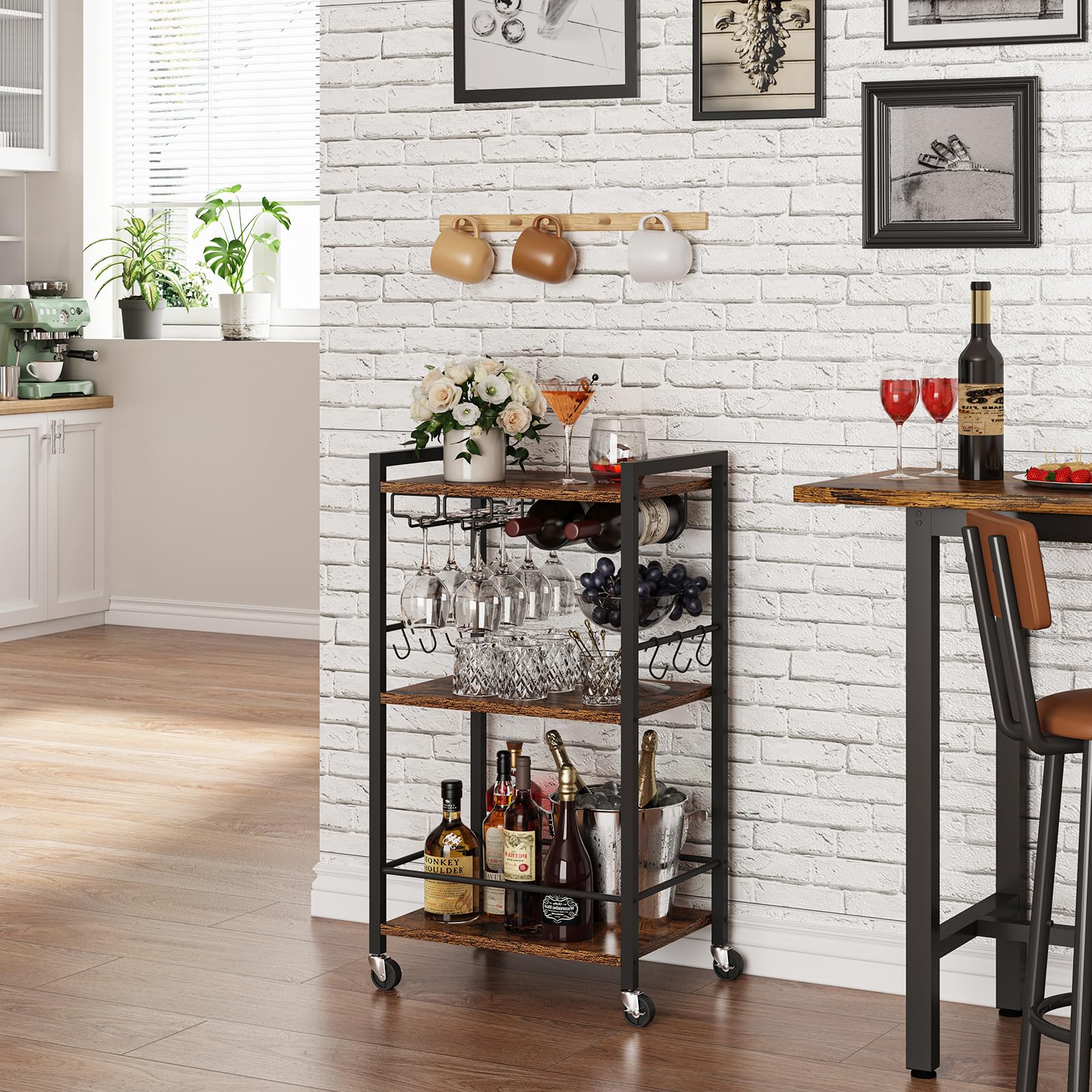 TUTOTAK Bar Cart three tier shelves organized for beverages and snacks