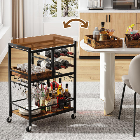 TUTOTAK bar cart showcases 3-tier storage for drinks and snacks