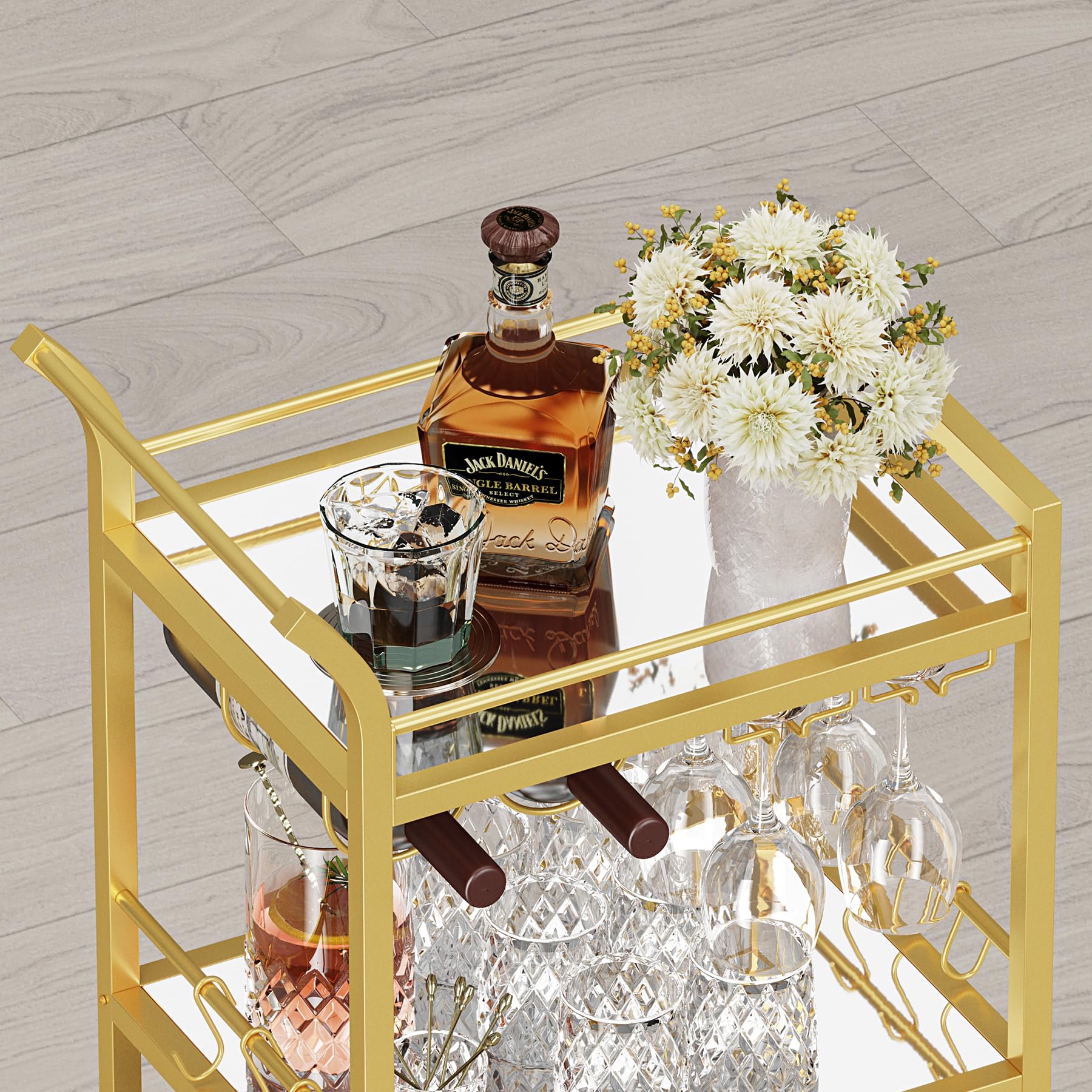 TUTOTAK bar cart 360-degree casters for effortless repositioning.