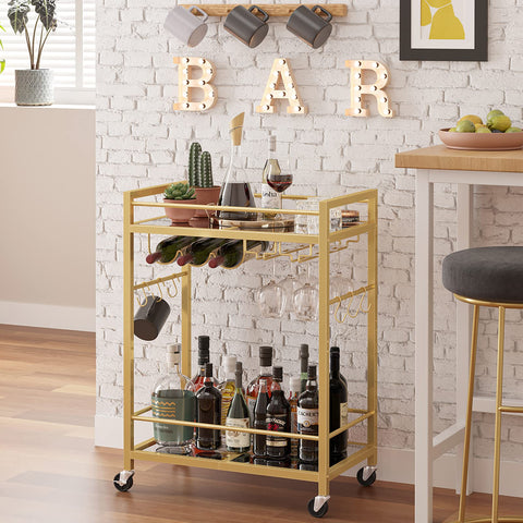 TUTOTAK bar cart with 360-degree casters for easy maneuvering.