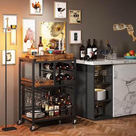 TUTOTAK bar cart features 6S hooks for glassware and tools