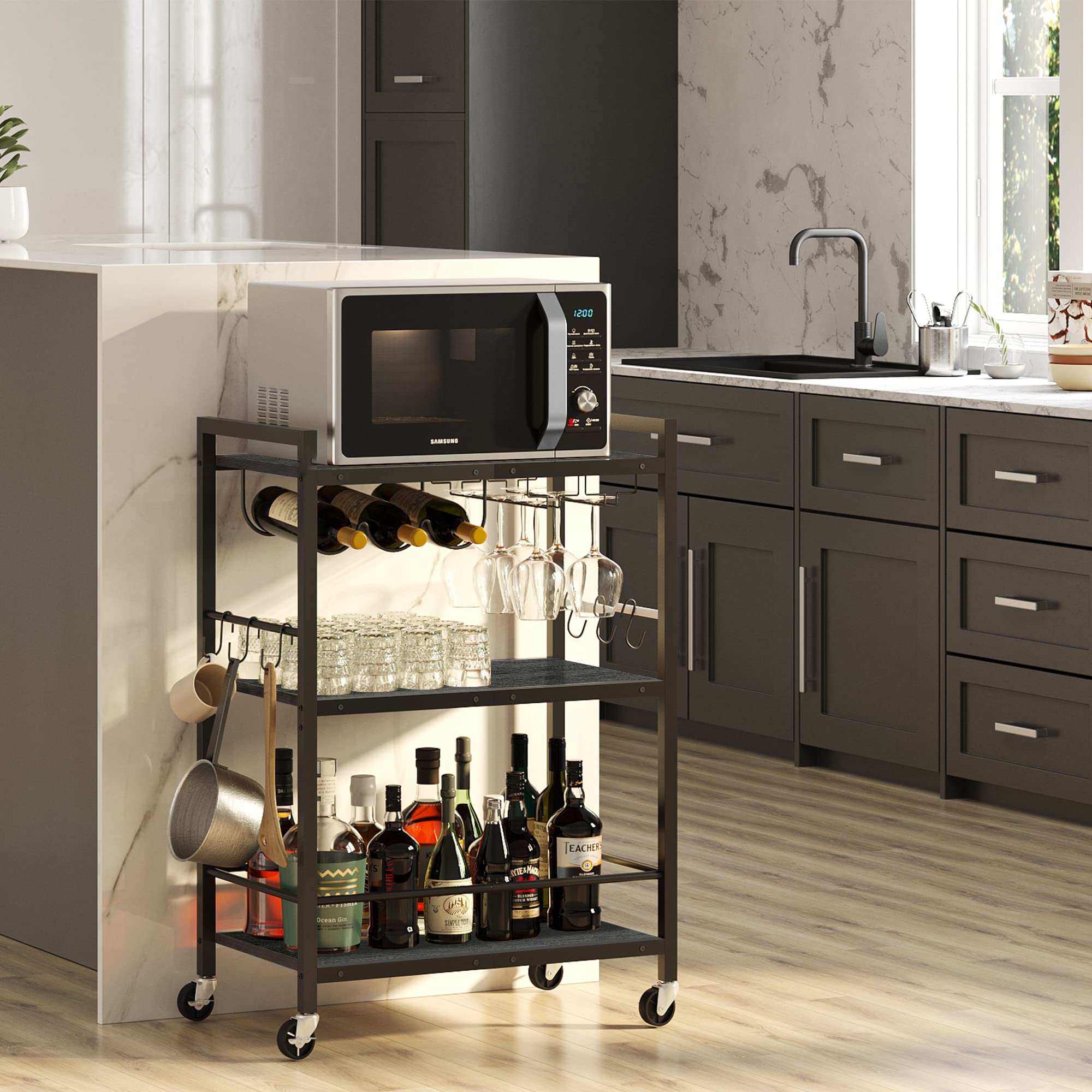 TUTOTAK bar cart rolling on brakes to ensure stability during use
