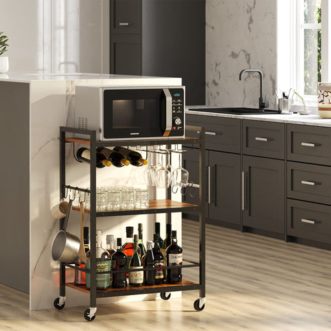 TUTOTAK Bar Cart with brakes on two casters for stability.
