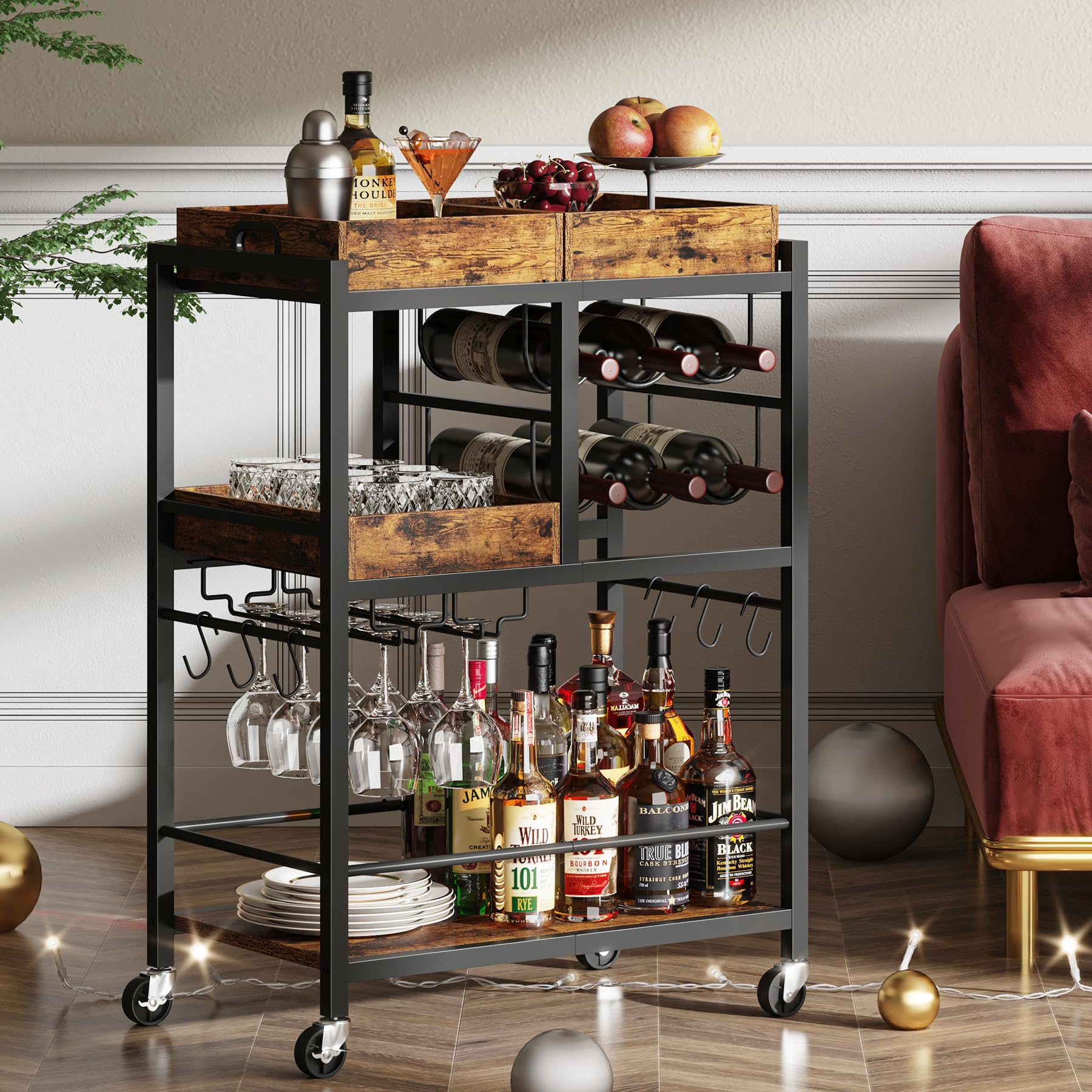 TUTOTAK bar cart brown finish adds warm style to any space