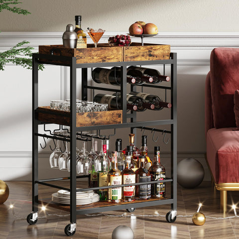 TUTOTAK bar cart brown finish adds warm style to any space