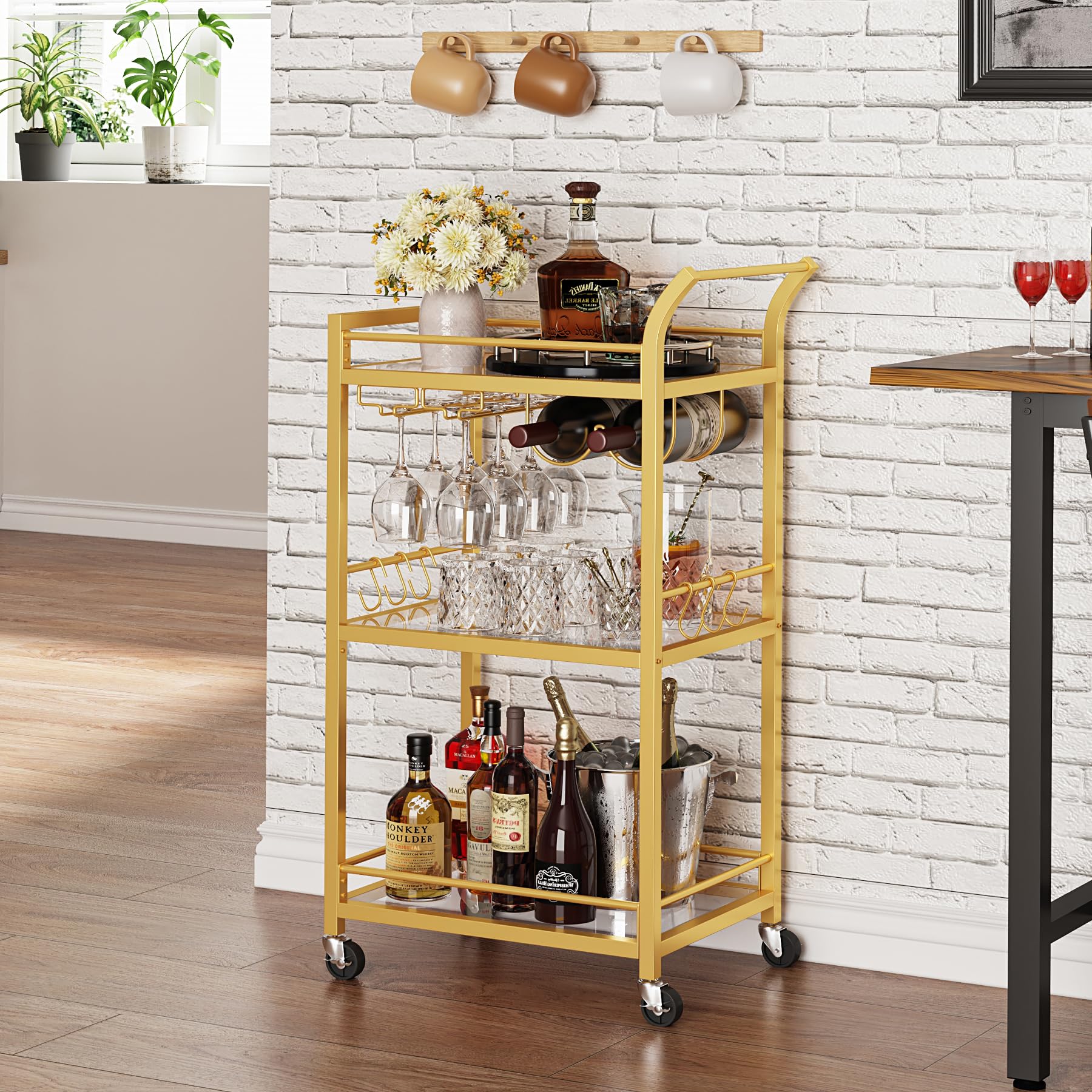 TUTOTAK bar cart with gold finish adds elegant style to any room.