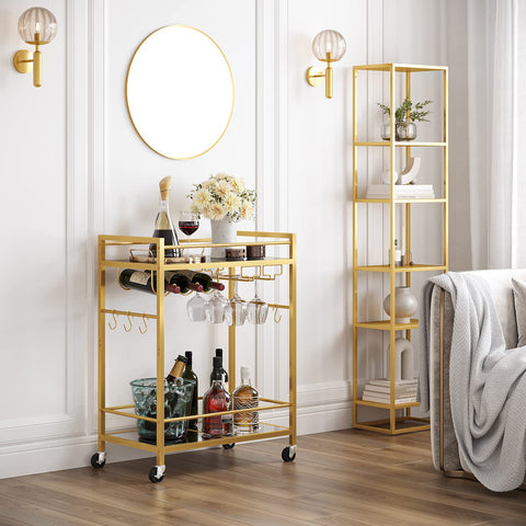 TUTOTAK bar cart gold finish enhances entryway or kitchen.