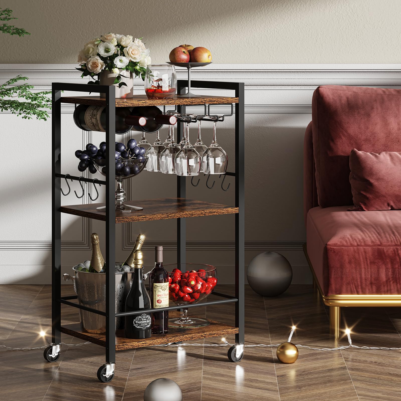 TUTOTAK Bar Cart handle with six hooks for utensils and towels