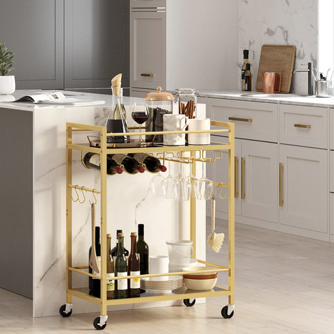 TUTOTAK bar cart handle and 6 hooks organize mugs and towels.