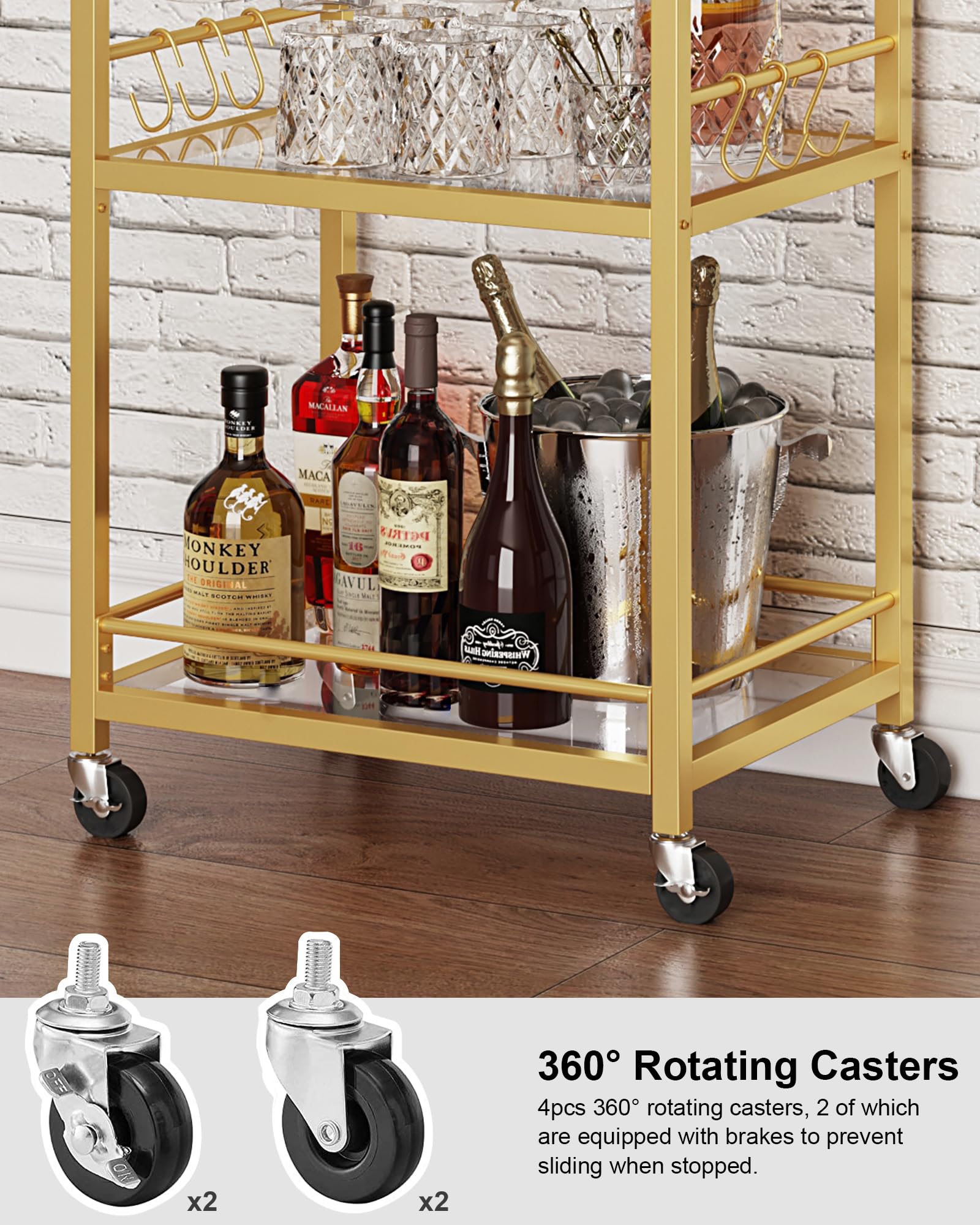 TUTOTAK bar cart handle and hooks simplify utensil hanging.