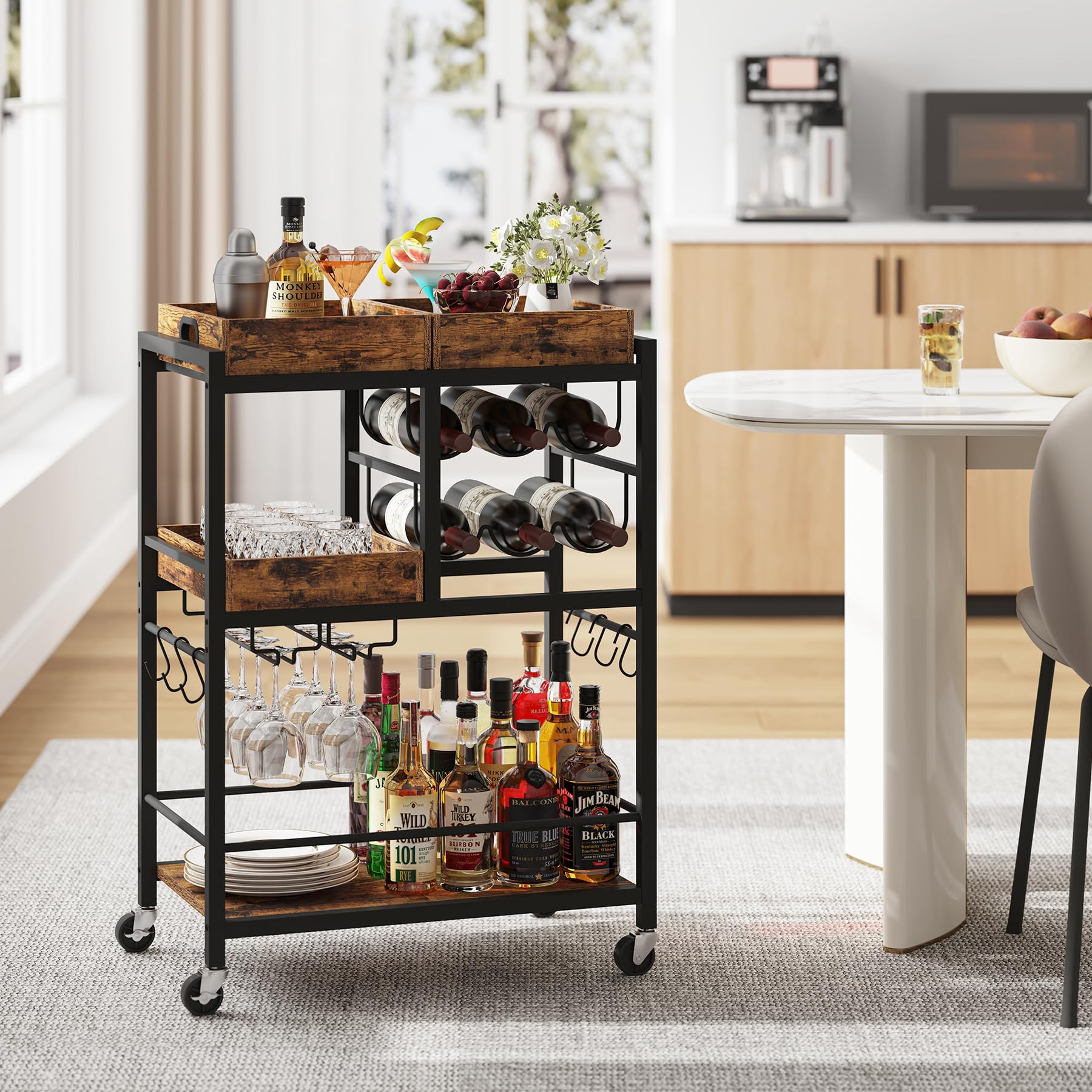 TUTOTAK bar cart fits kitchen or living room for versatile use