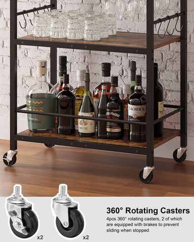 TUTOTAK Bar Cart protective fence securing bottles on the lower shelf.