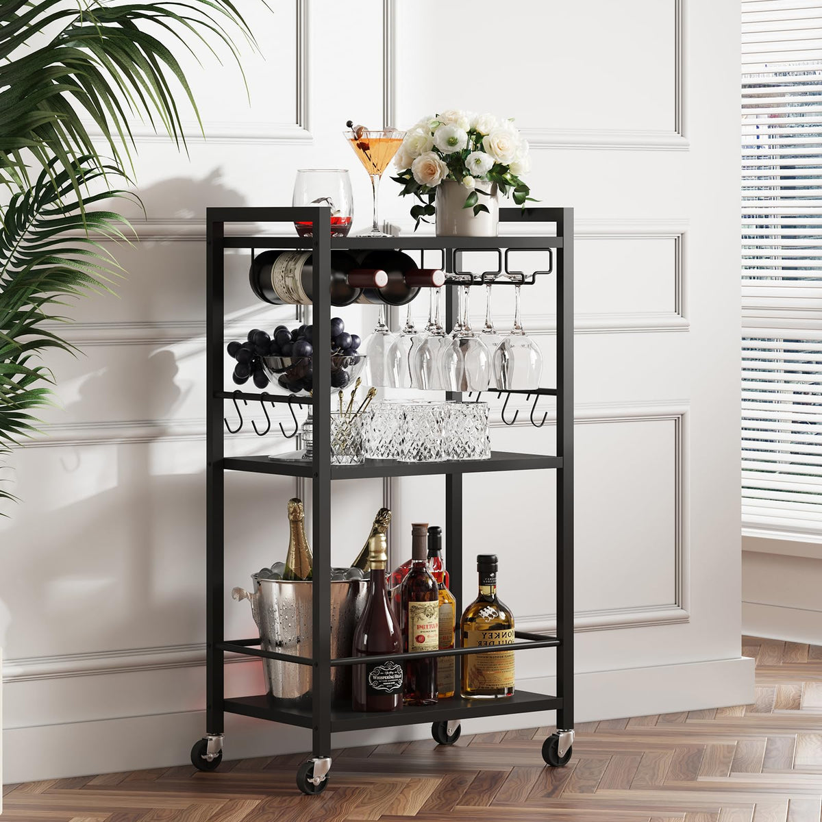 TUTOTAK Bar Cart with rolling casters and brakes for smooth, stable serving.