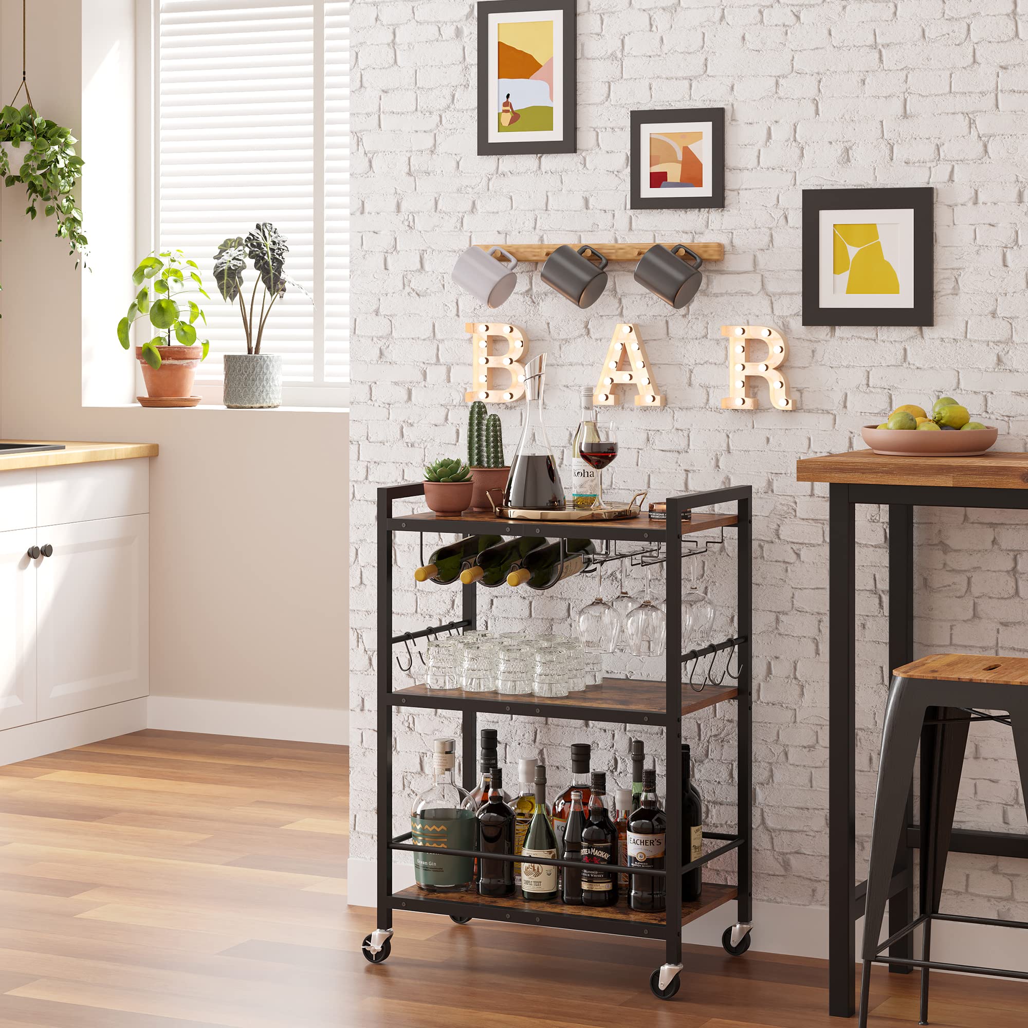 TUTOTAK Bar Cart side view showing mobility with four casters.