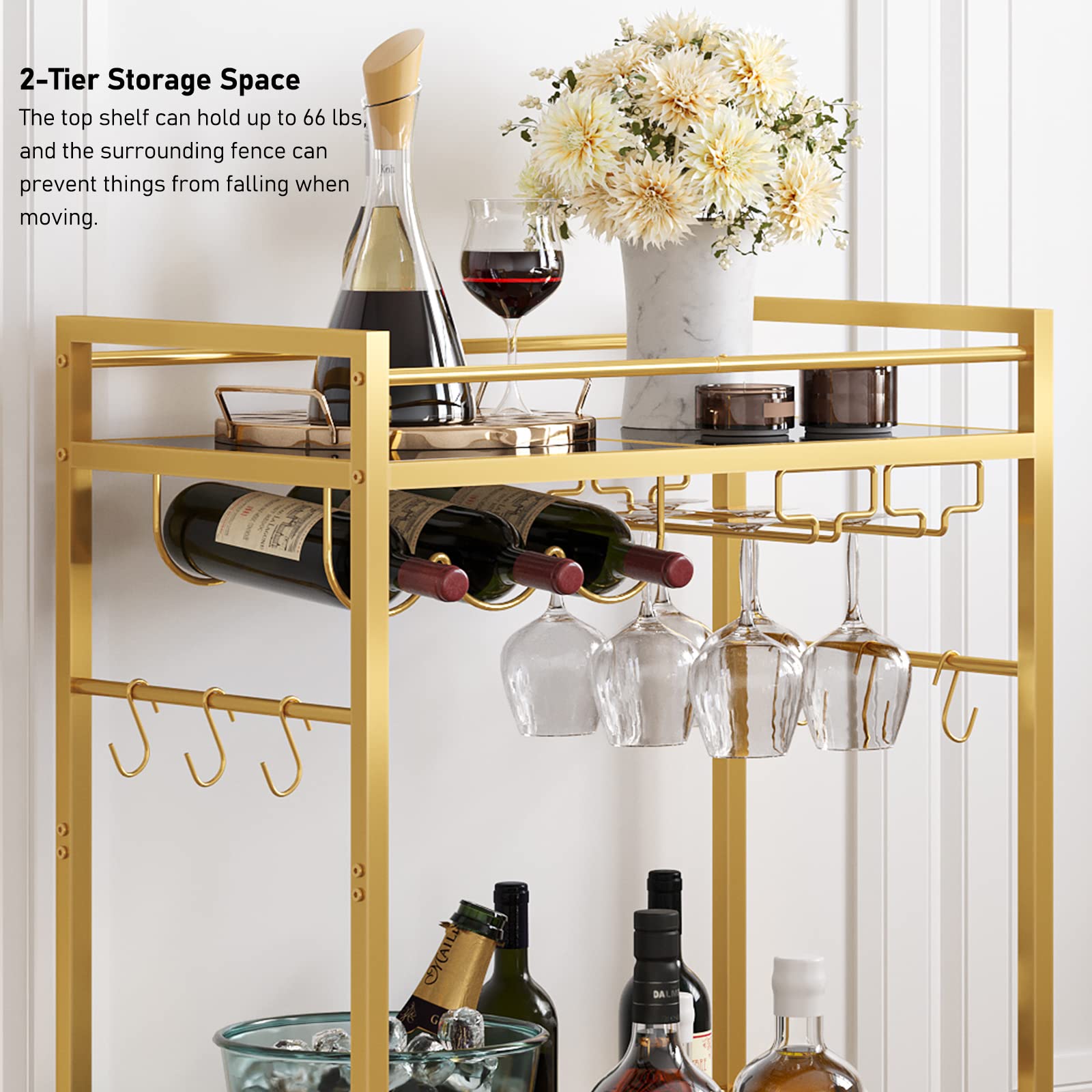 TUTOTAK bar cart three-shelf design for drinks and snacks.