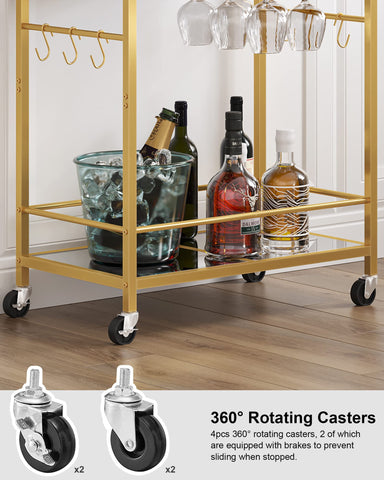 TUTOTAK bar cart three bottle compartments for wine storage and display.