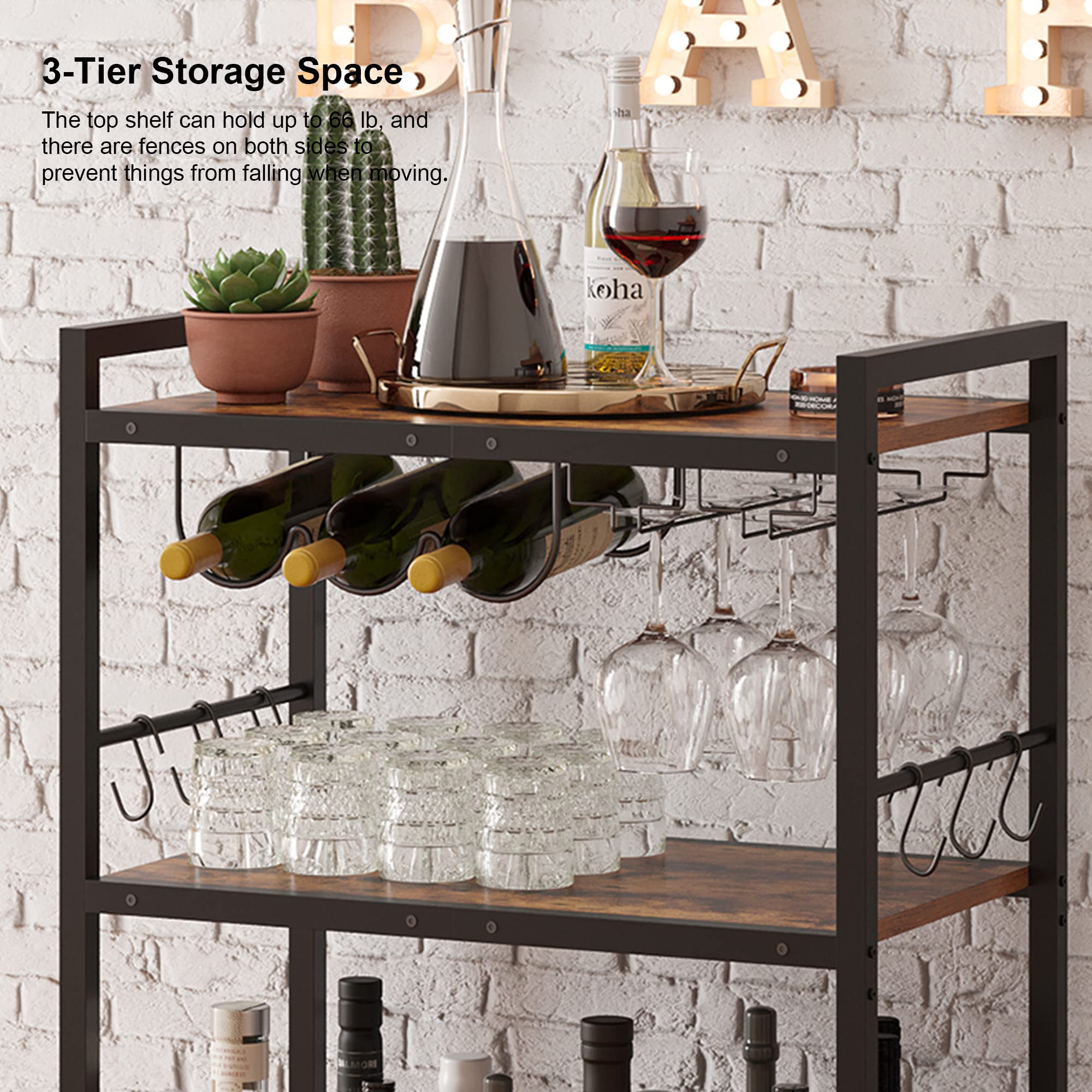 TUTOTAK Bar Cart wine rack and glass storage organized neatly.